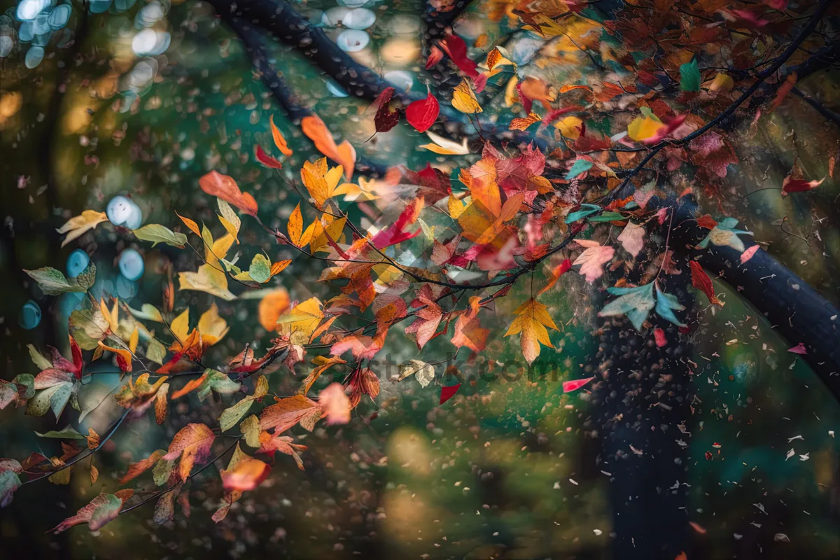 Picture of Colorful autumn maple tree foliage in forest.