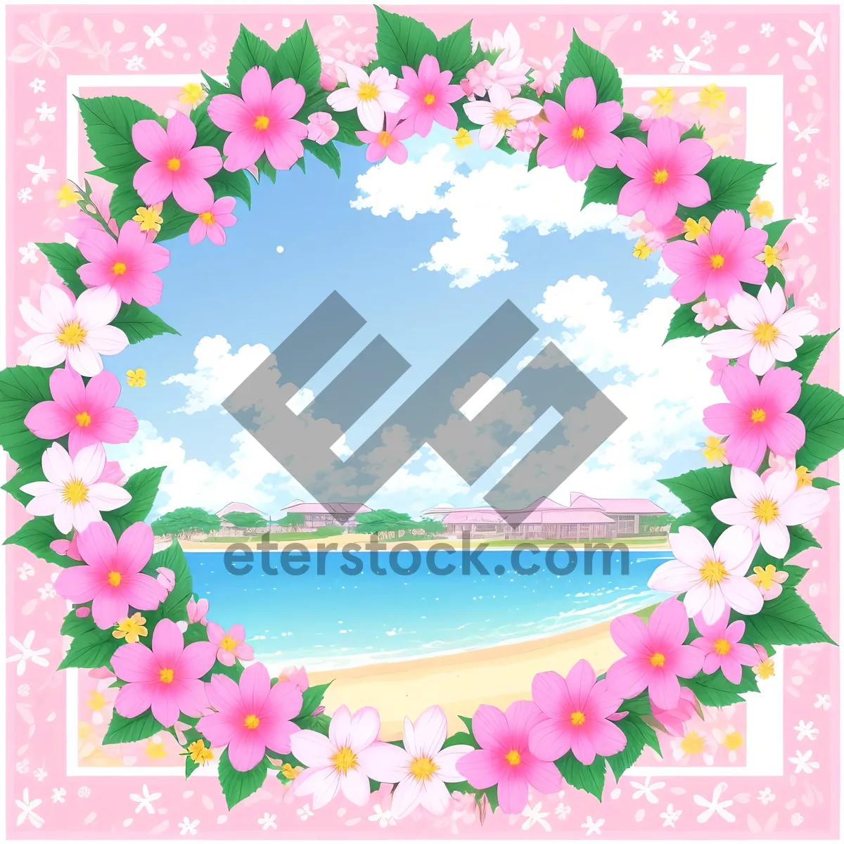 Picture of Colorful Floral Frame: Japan-inspired Flower Art Decoration