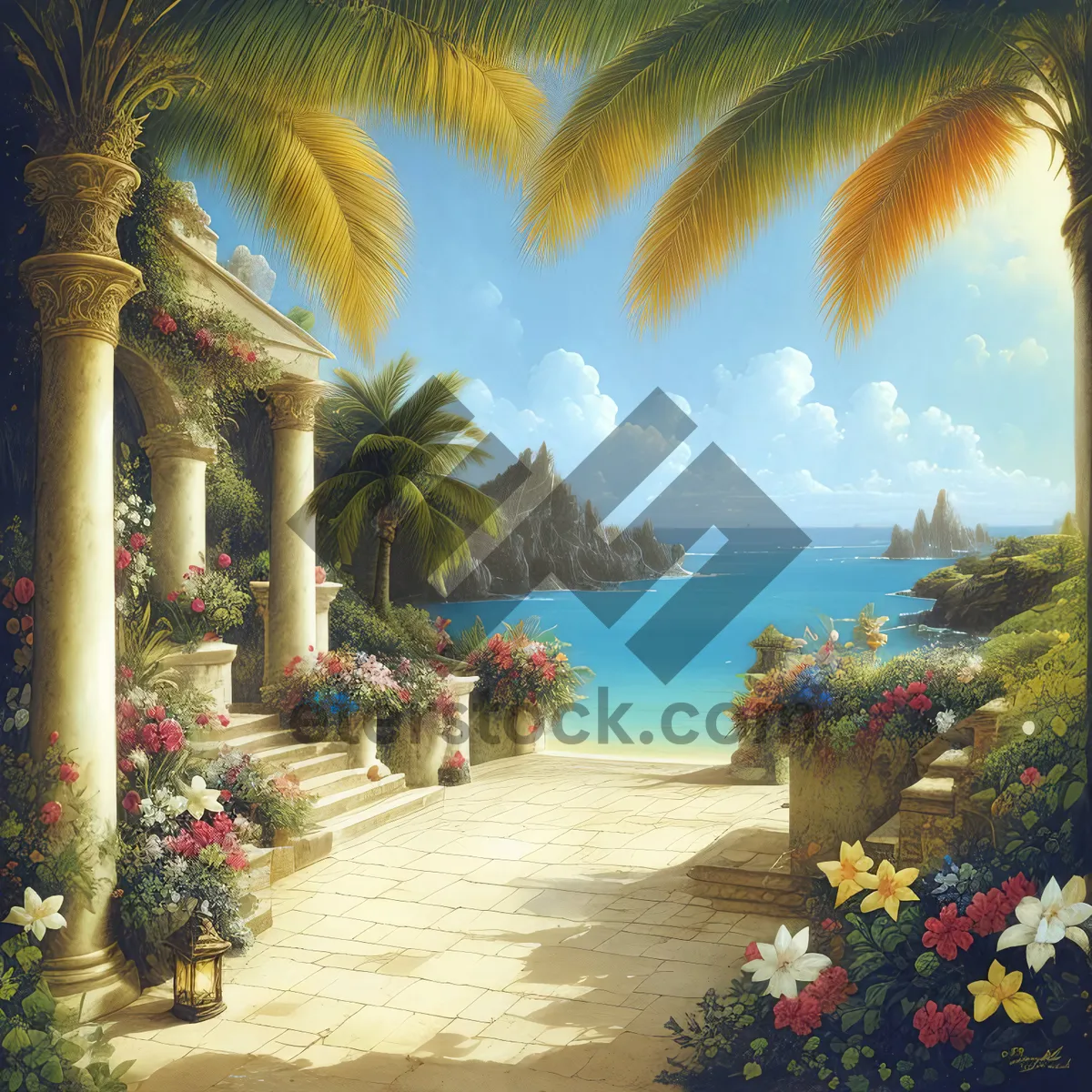 Picture of Turquoise paradise: Palm-fringed beach, tropical waves.