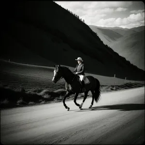 Serenity: Cowboy laborer with harness amidst sunset landscape.