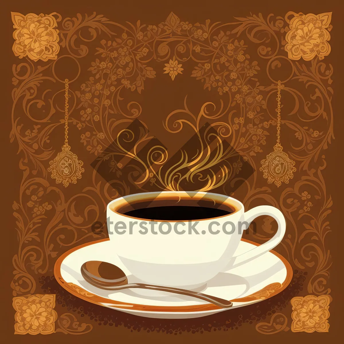Picture of Frothy Coffee Cup with Saucer - Energizing Morning Beverage
