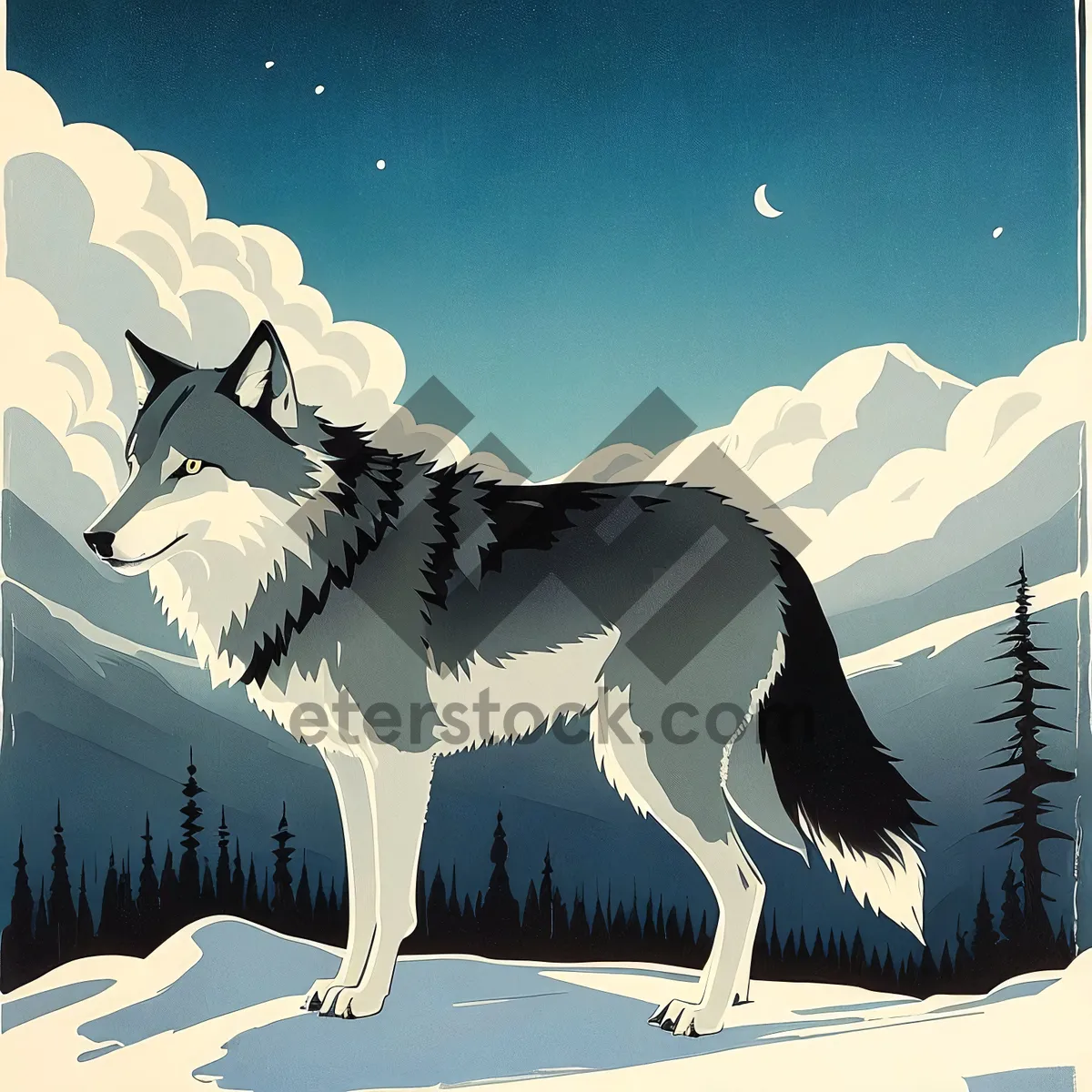 Picture of Moonlit Caribou Silhouette: Night Sky Art