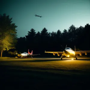 Sunset sky racer on the airport runway