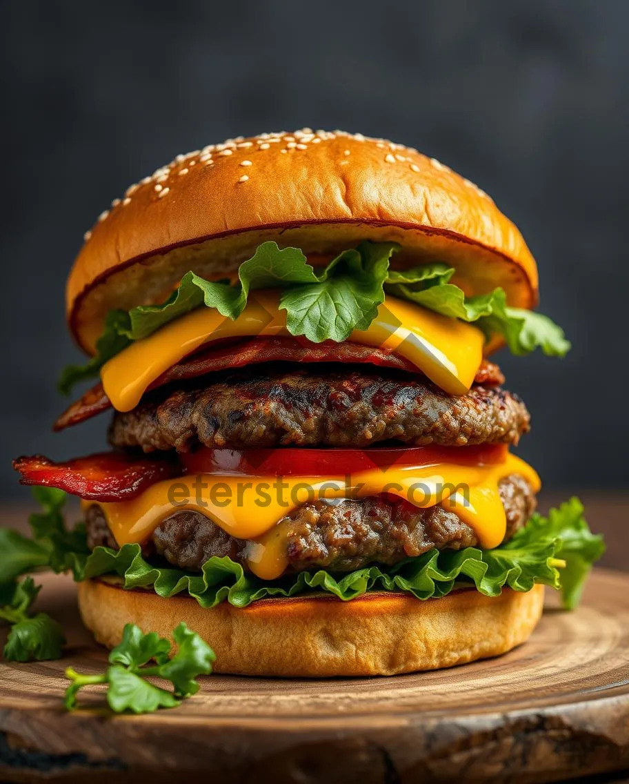 Picture of Delicious Gourmet Cheeseburger with Fresh Vegetables