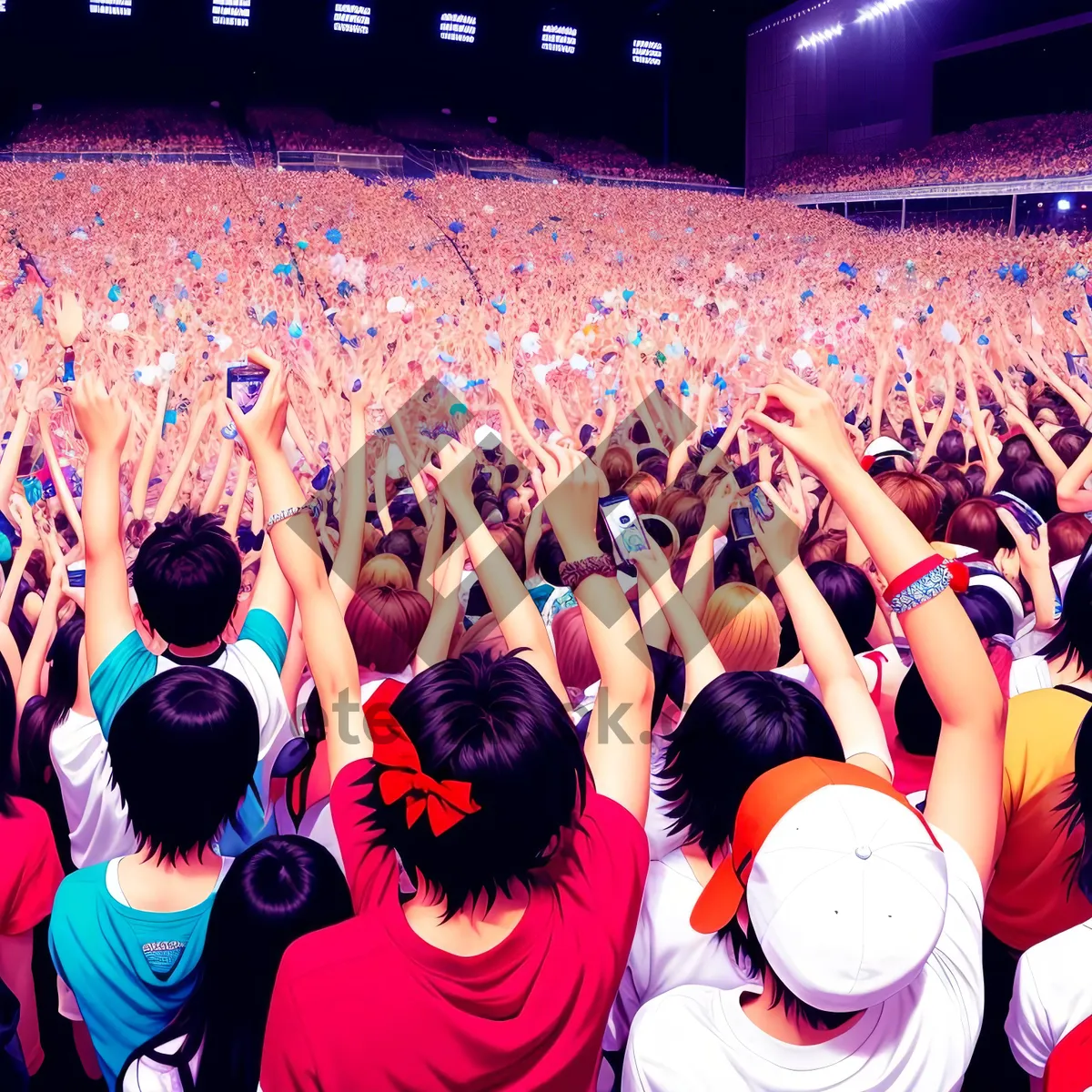 Picture of Energetic crowd cheering at a vibrant stadium event.