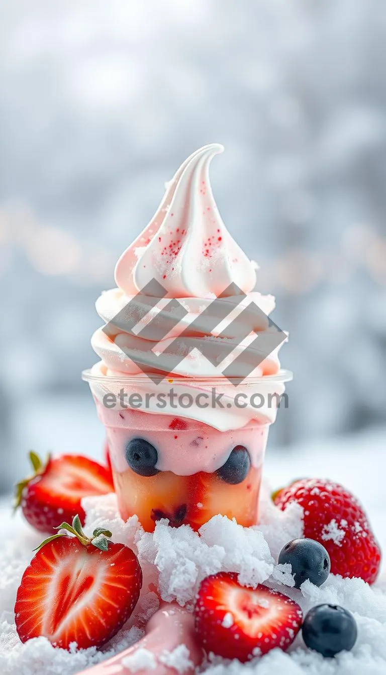 Picture of Strawberry Ice Cream Cone with Fresh Berries and Yogurt