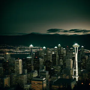 Glimpse of Urban Majesty: A Towering Cityscape at Dusk