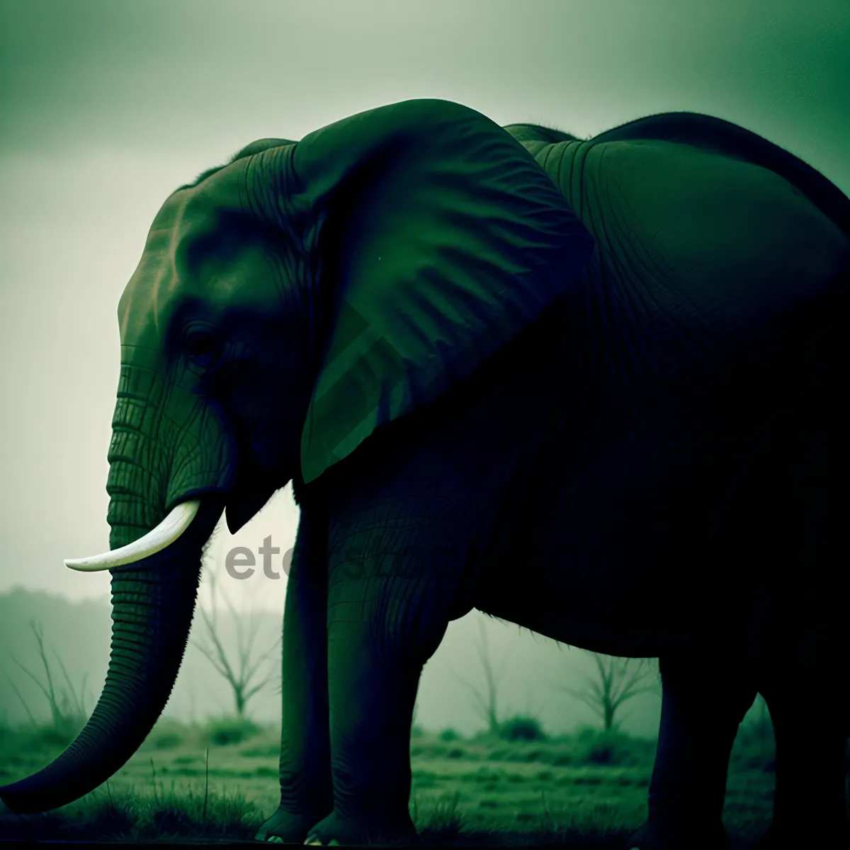 Picture of Majestic Tusker Roaming Free in Serene Grasslands