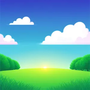 Serene Summer Skies: A Grassy Landscape Bathed in Sunlight