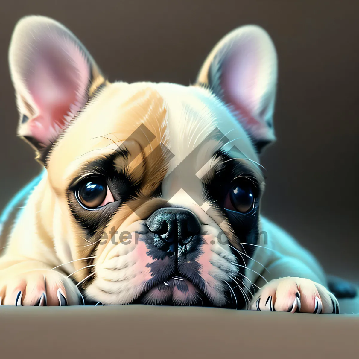 Picture of Adorable Wrinkle-faced Bulldog Sitting In Studio