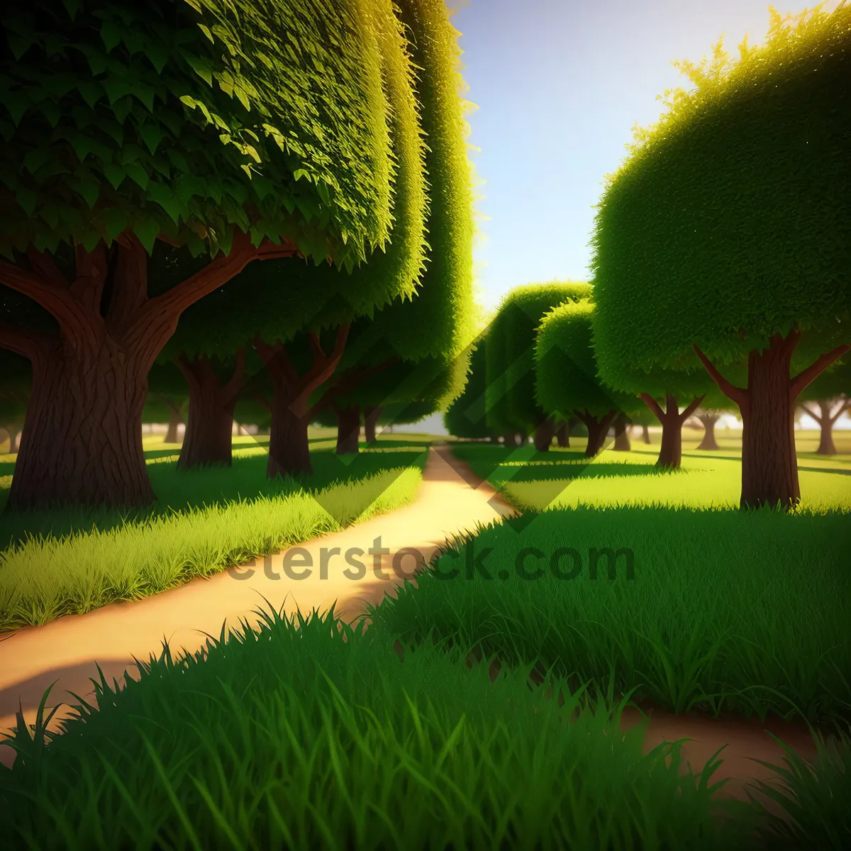 Picture of Idyllic Rural Landscape with Sunny Clouds and Green Fields