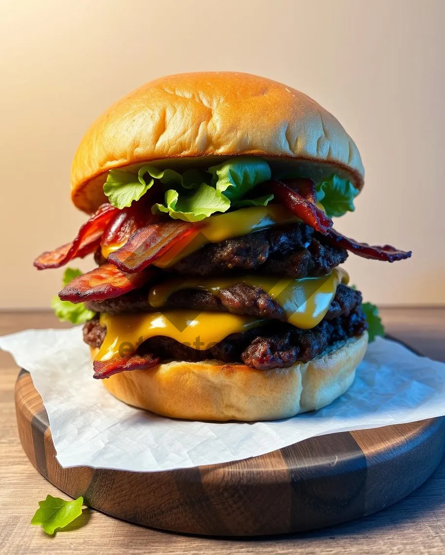 Picture of Grilled Cheeseburger Bun with Fresh Vegetables and Lettuce