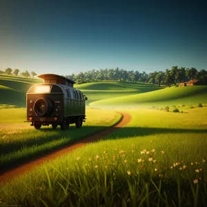 Idyllic countryside sunset over lush green fields.