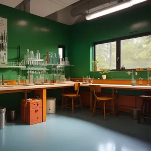 Modern office interior with wood furniture and floor lamp