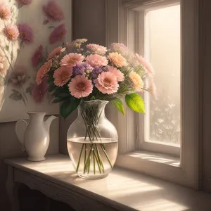 Pink Rose Bouquet Vase - Elegant Floral Table Decoration