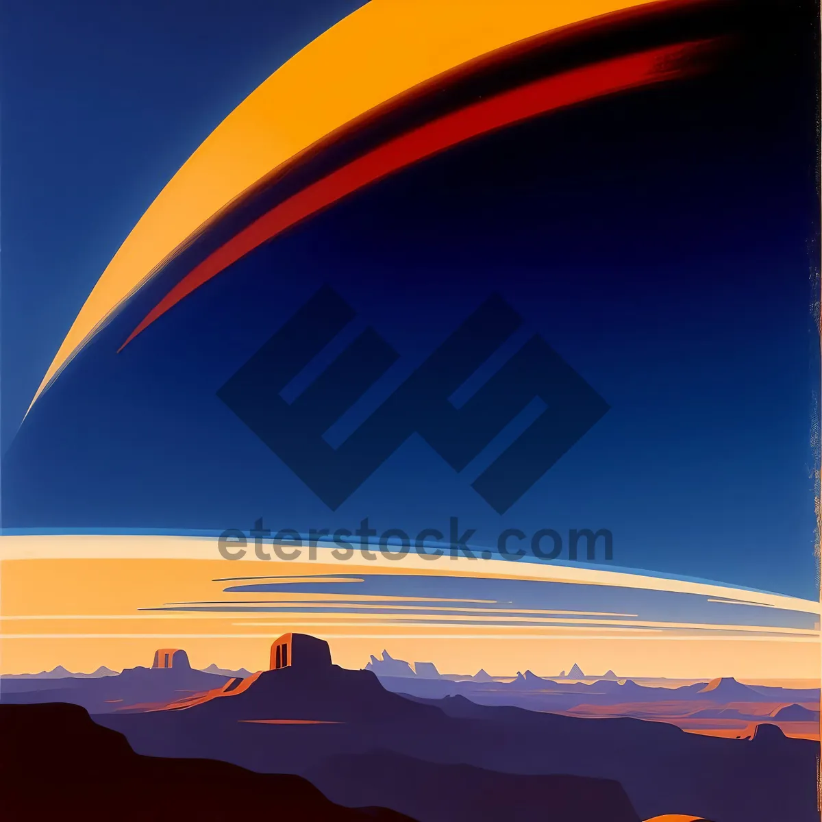 Picture of Sunrise landscape with curved patterns in sky