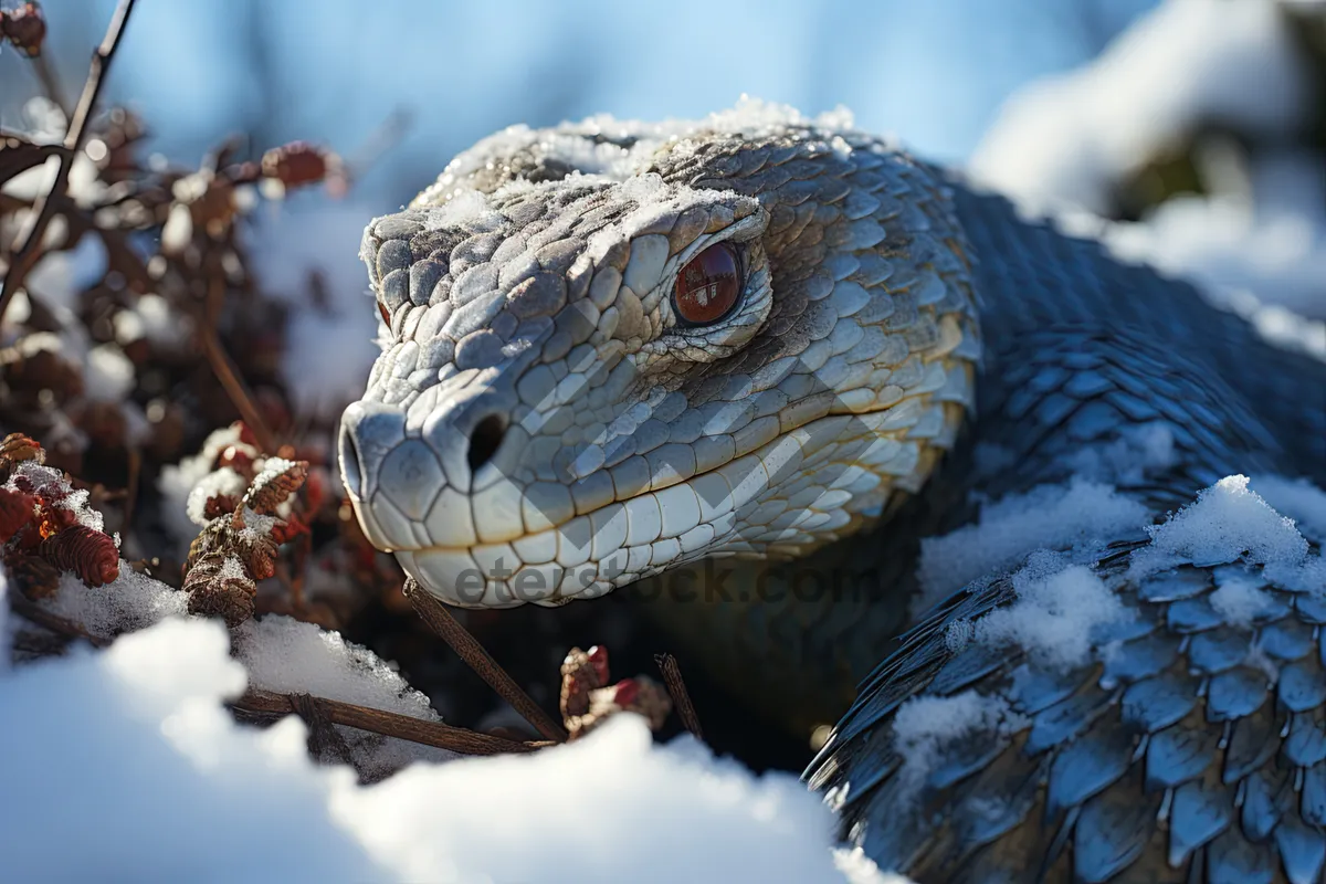 Picture of Tropical iguana eye in wildlife zoo.