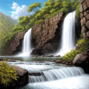 Serene Mountain River Flowing Through Lush Forest