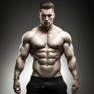 Sculpted Male Fitness Model Flexing Abs