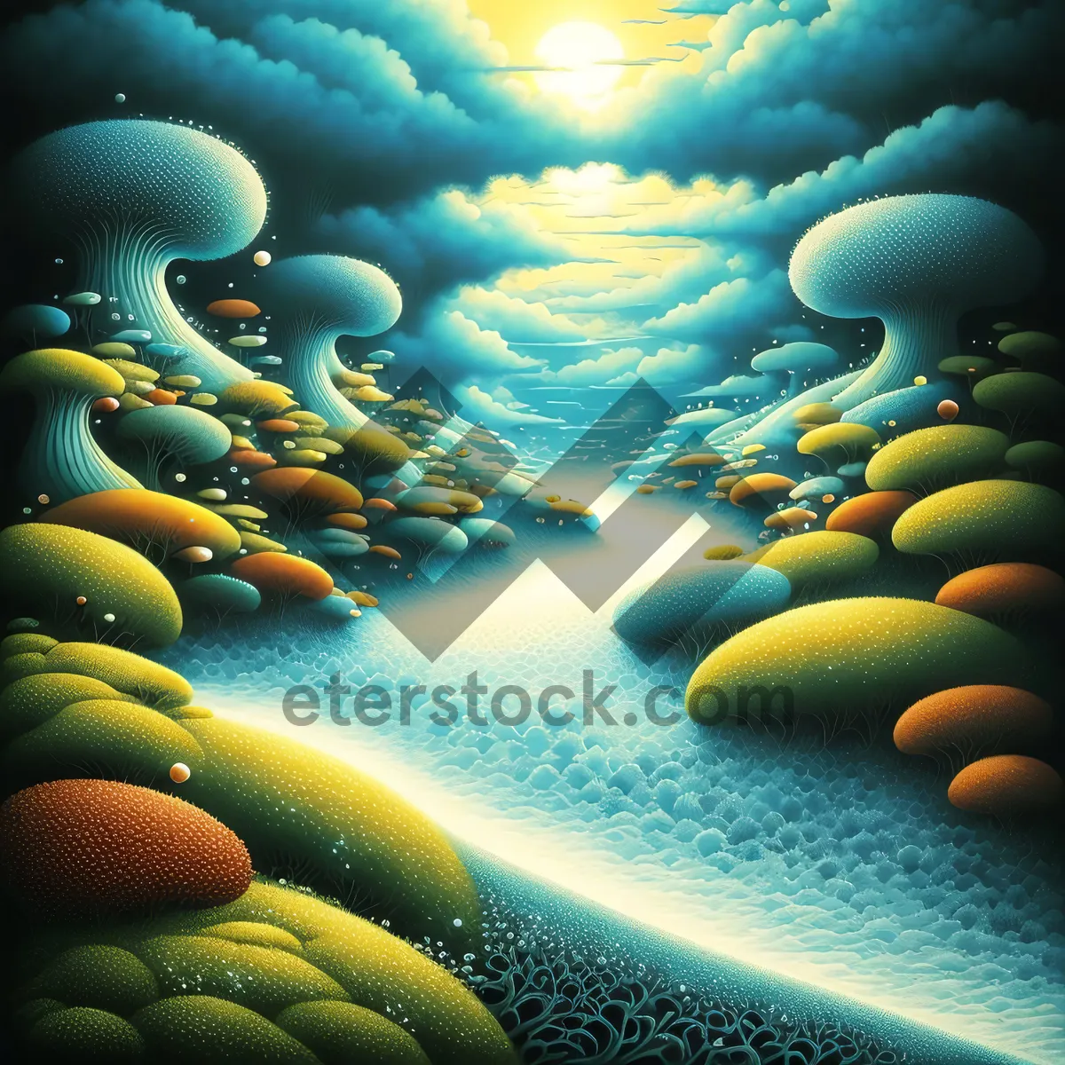 Picture of Vibrant Coral Reef Life Beneath Sunlit Waters