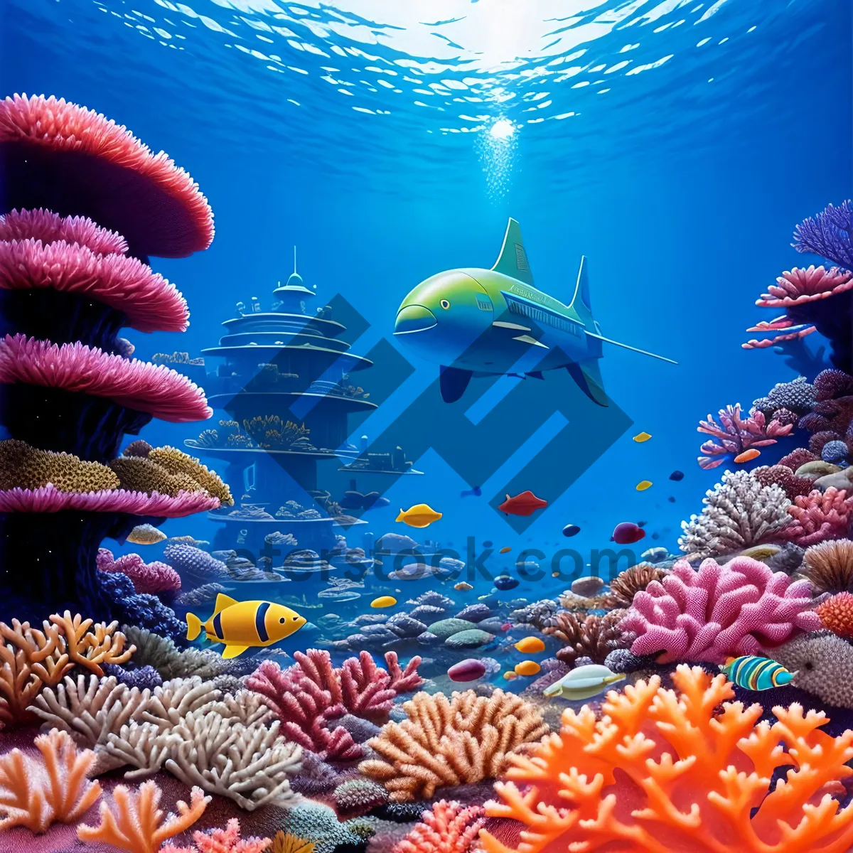 Picture of Vibrant Coral Reef Teeming with Colorful Marine Life