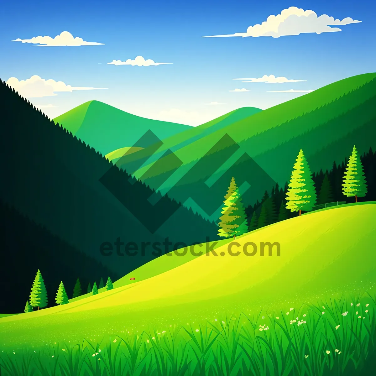 Picture of Vibrant rural landscape with rolling hills and expansive sky.