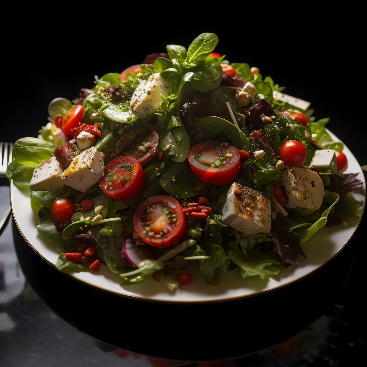 Picture of Gourmet vegetable salad with feta cheese and olives