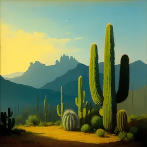 Saguaro Sunset: Desert landscape with majestic cacti.