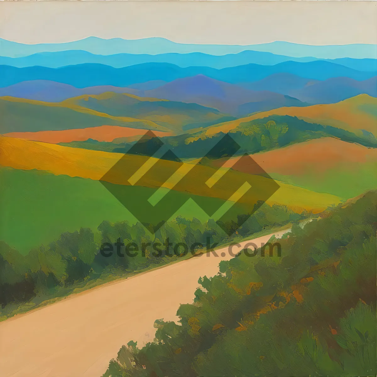 Picture of Serenity in the Sun: Vast Rural Landscape with Mountains