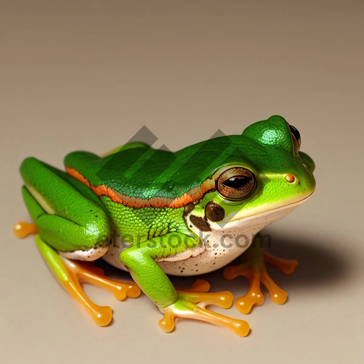 Picture of Orange Eyed Tree Frog Peeking Through Leaves