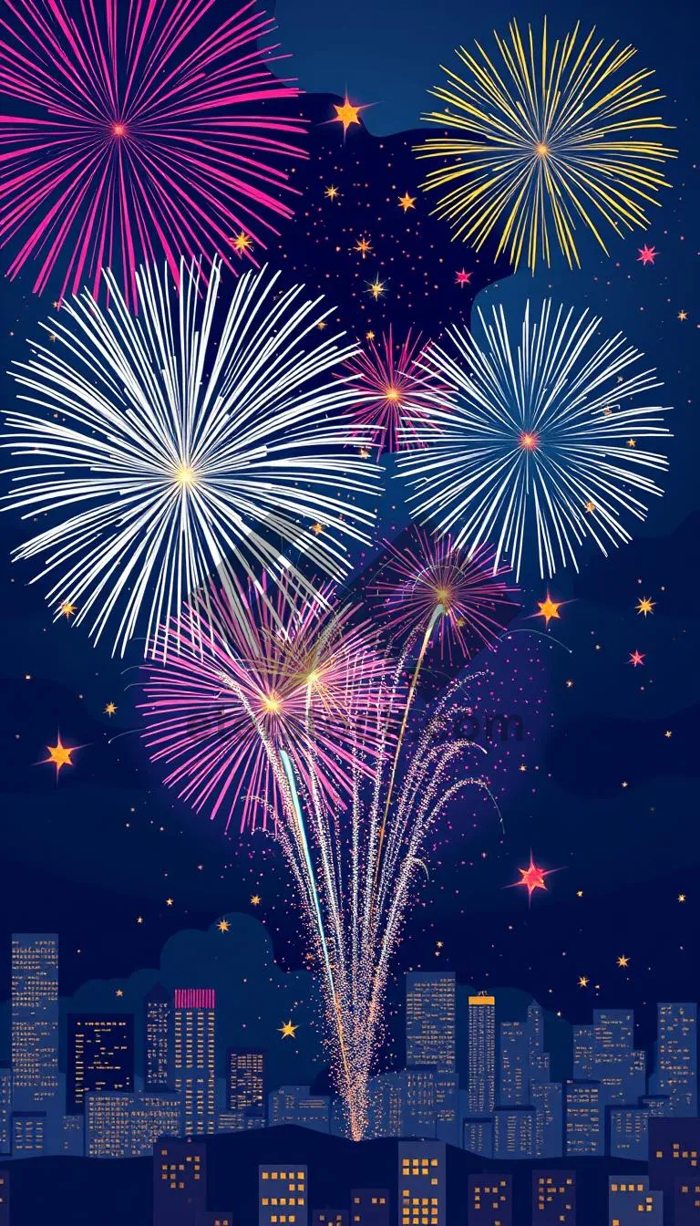 Picture of Colorful firework display in the dark night sky