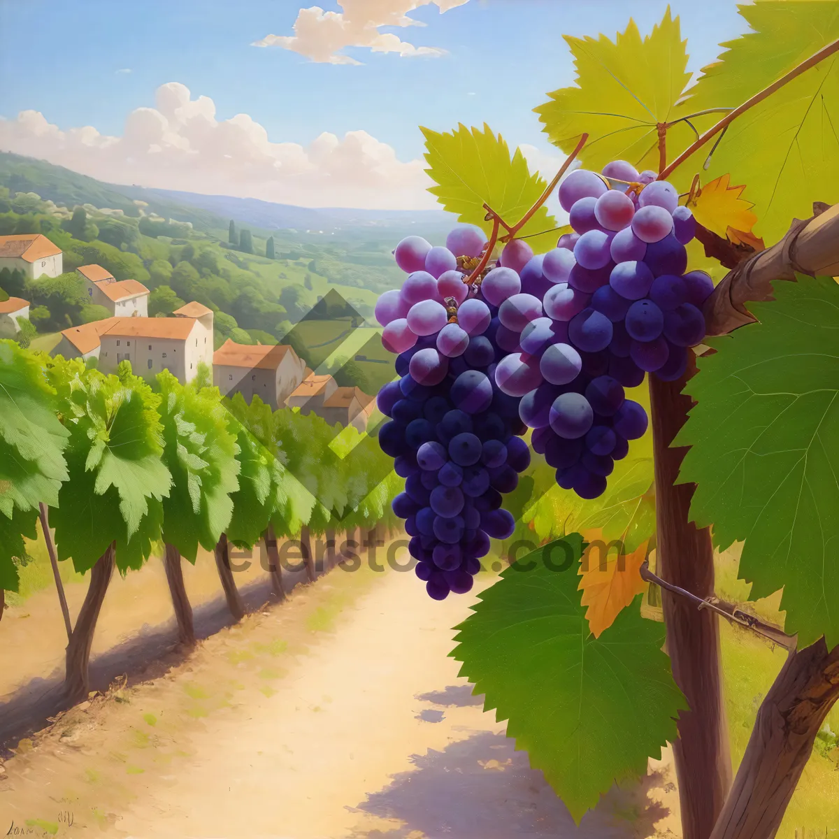 Picture of Juicy Vineyard Grapes: Harvest of Delicious Purple Fruits