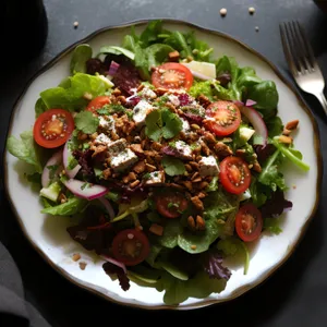 Healthy Vegetarian Salad with Fresh Tomatoes and Cheese