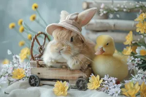 Fluffy bunny with adorable ears and soft fur