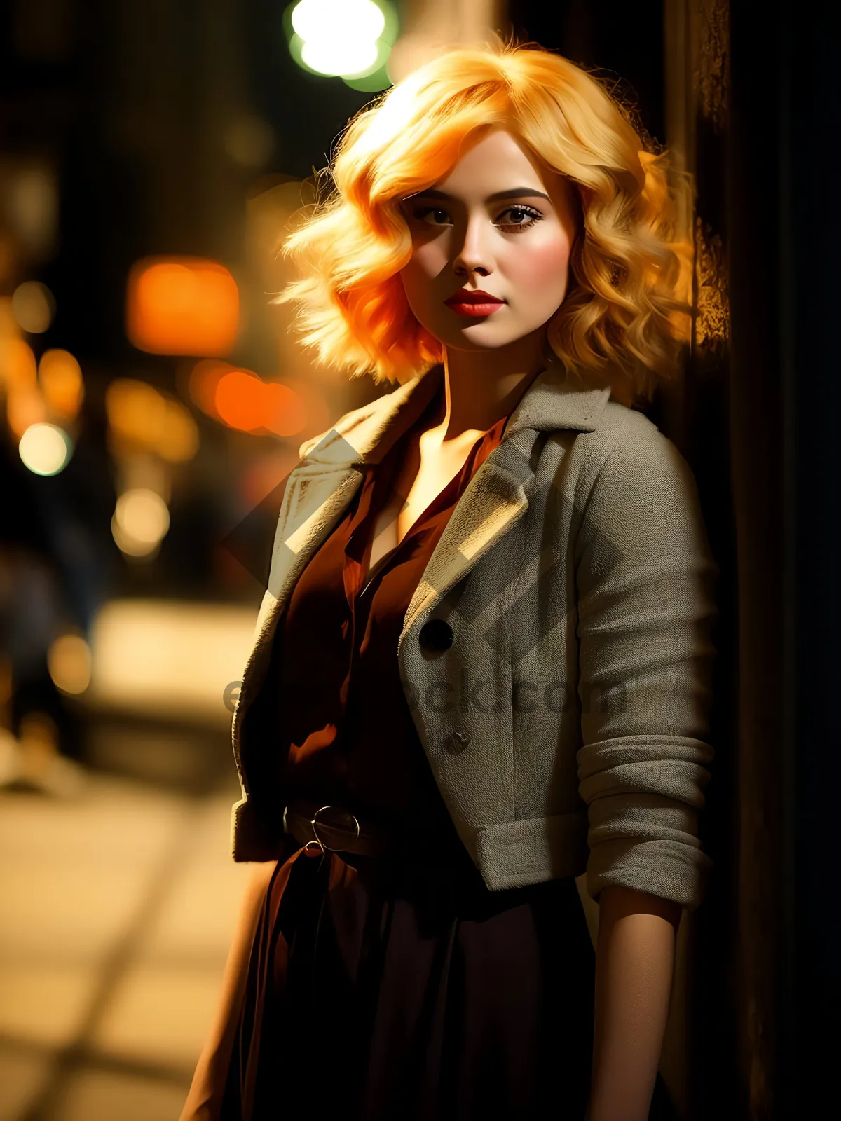 Picture of Attractive blond female businesswoman in trench coat pose.