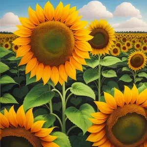 Vibrant Sunflower Field under Sunny Sky