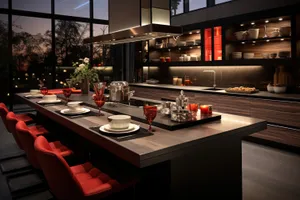 Modern Luxury Interior Design of Restaurant Kitchen and Dining