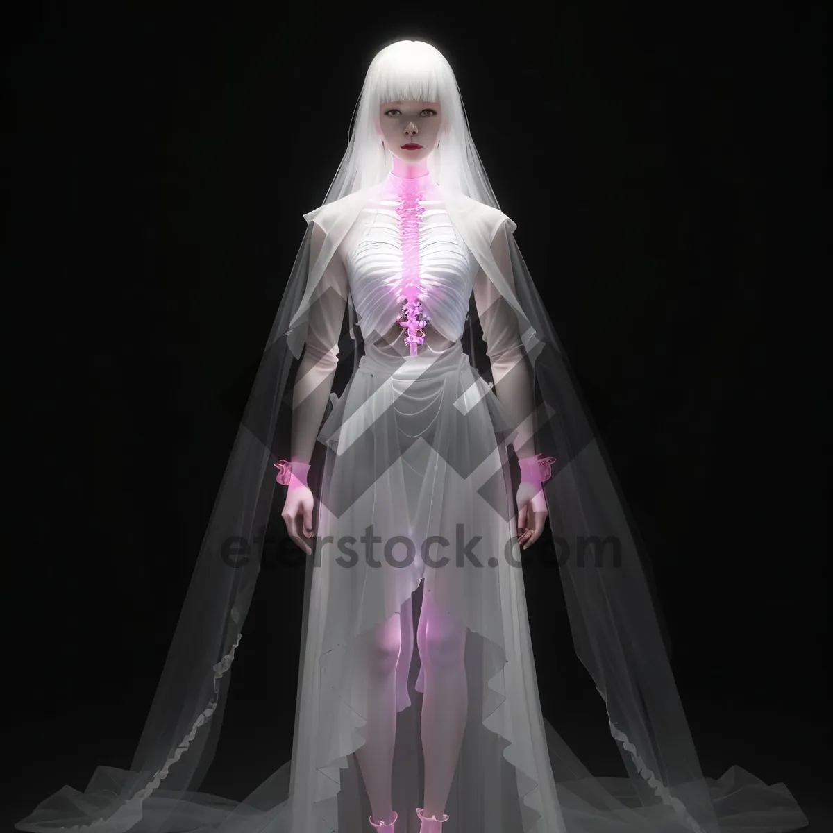 Picture of Attractive bride in wedding dress with veil.