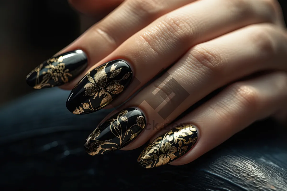 Picture of Hand with tattooed fingers picking decorative bangle