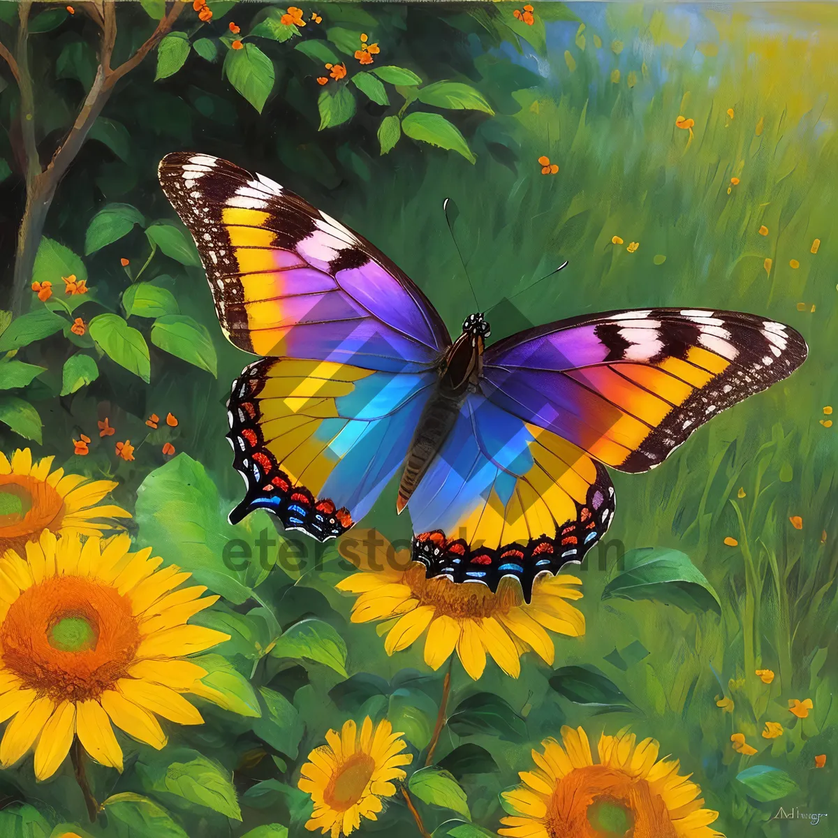 Picture of Vibrant Yellow Floral Butterfly in Garden