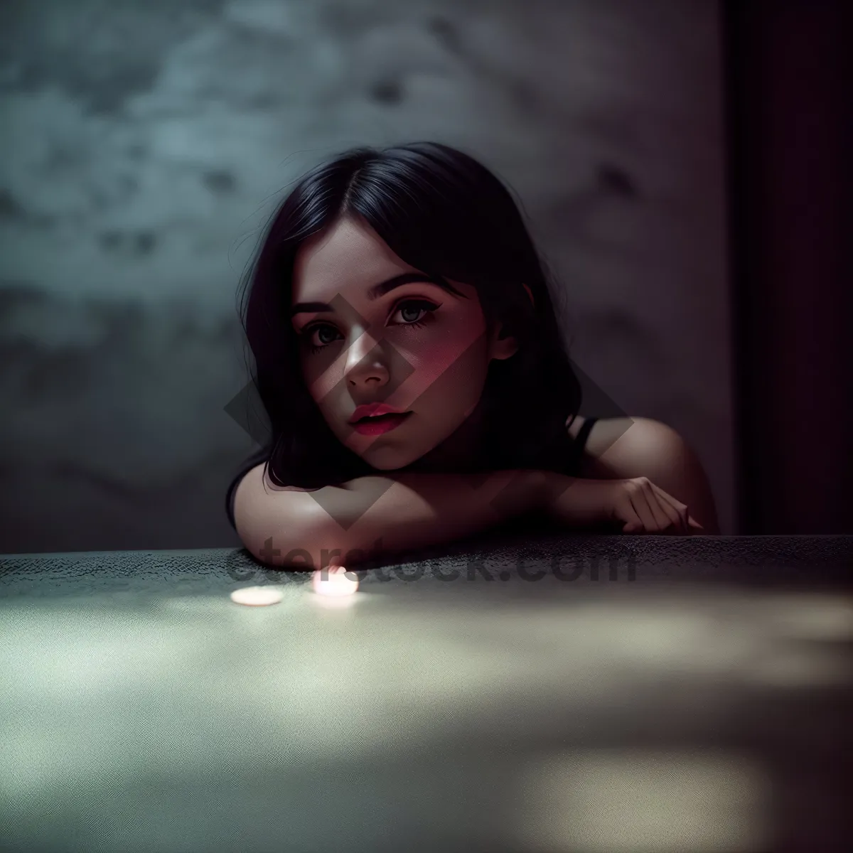 Picture of Attractive Model Smashing Balls on Pool Table