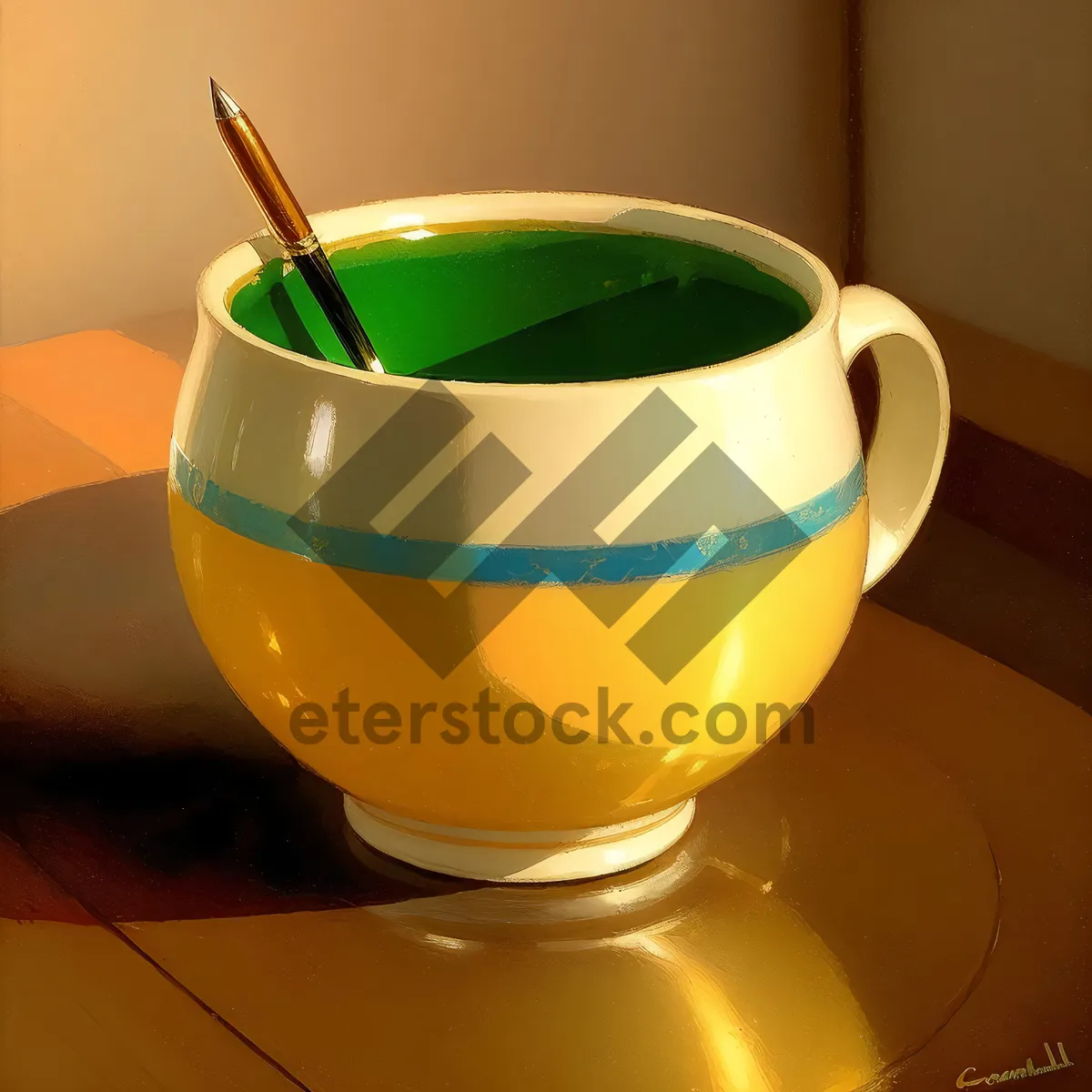 Picture of Morning Cup of Tea in Porcelain Saucer