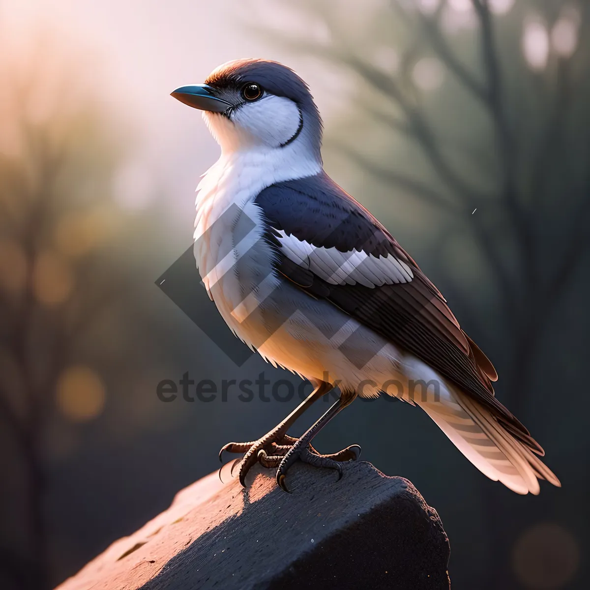 Picture of Beautiful Starling Perched on Tree Branch