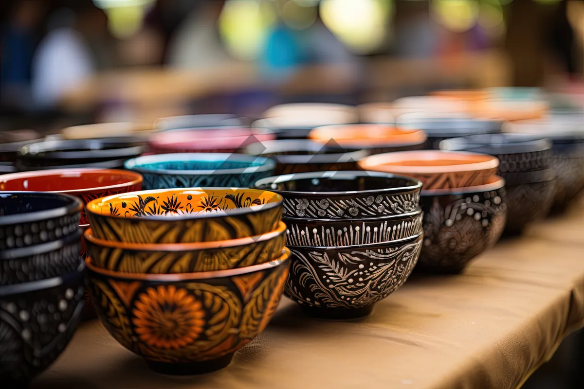 Picture of Traditional breakfast tea in ceramic bowl on tableware