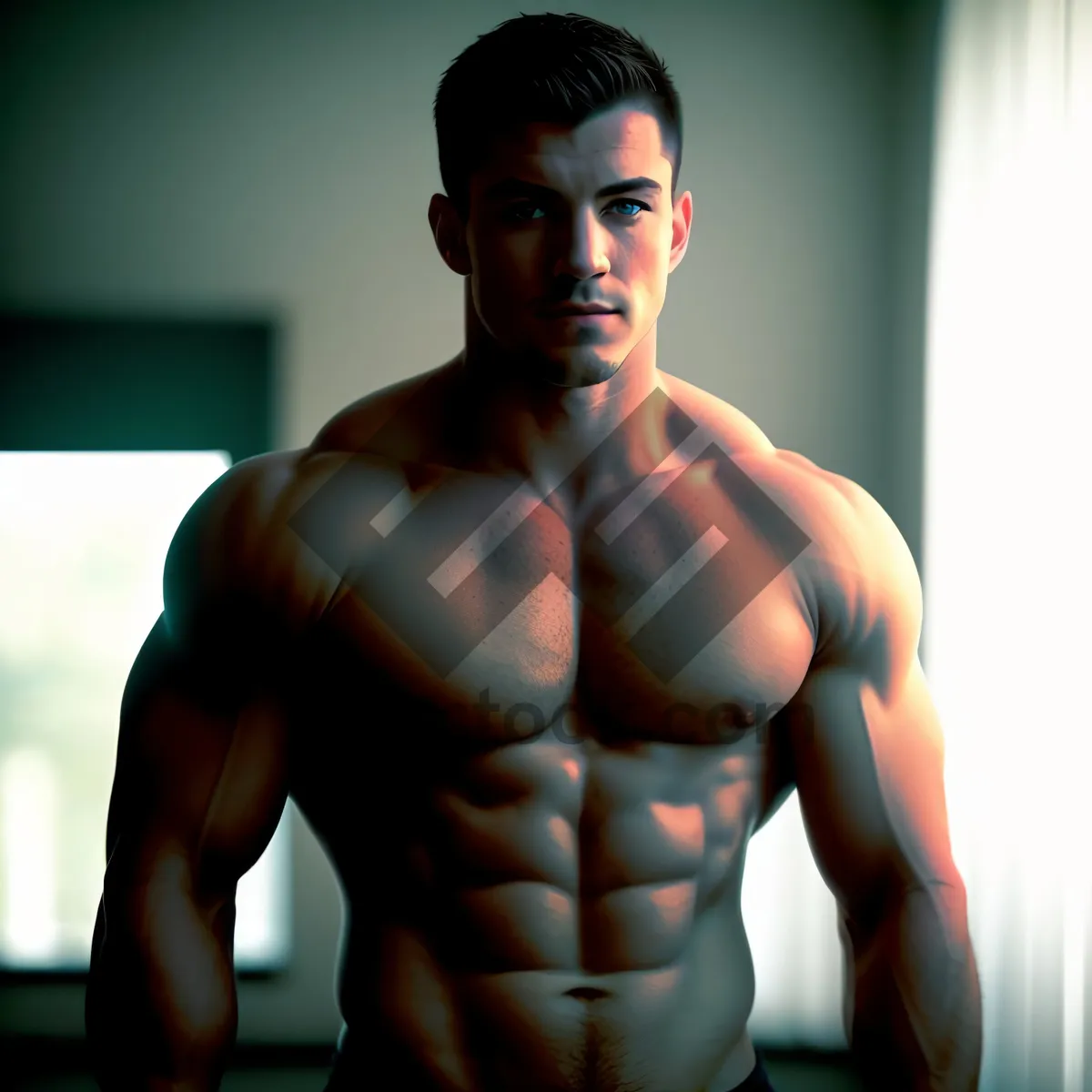Picture of Muscular Male Model Flexing Strong Biceps