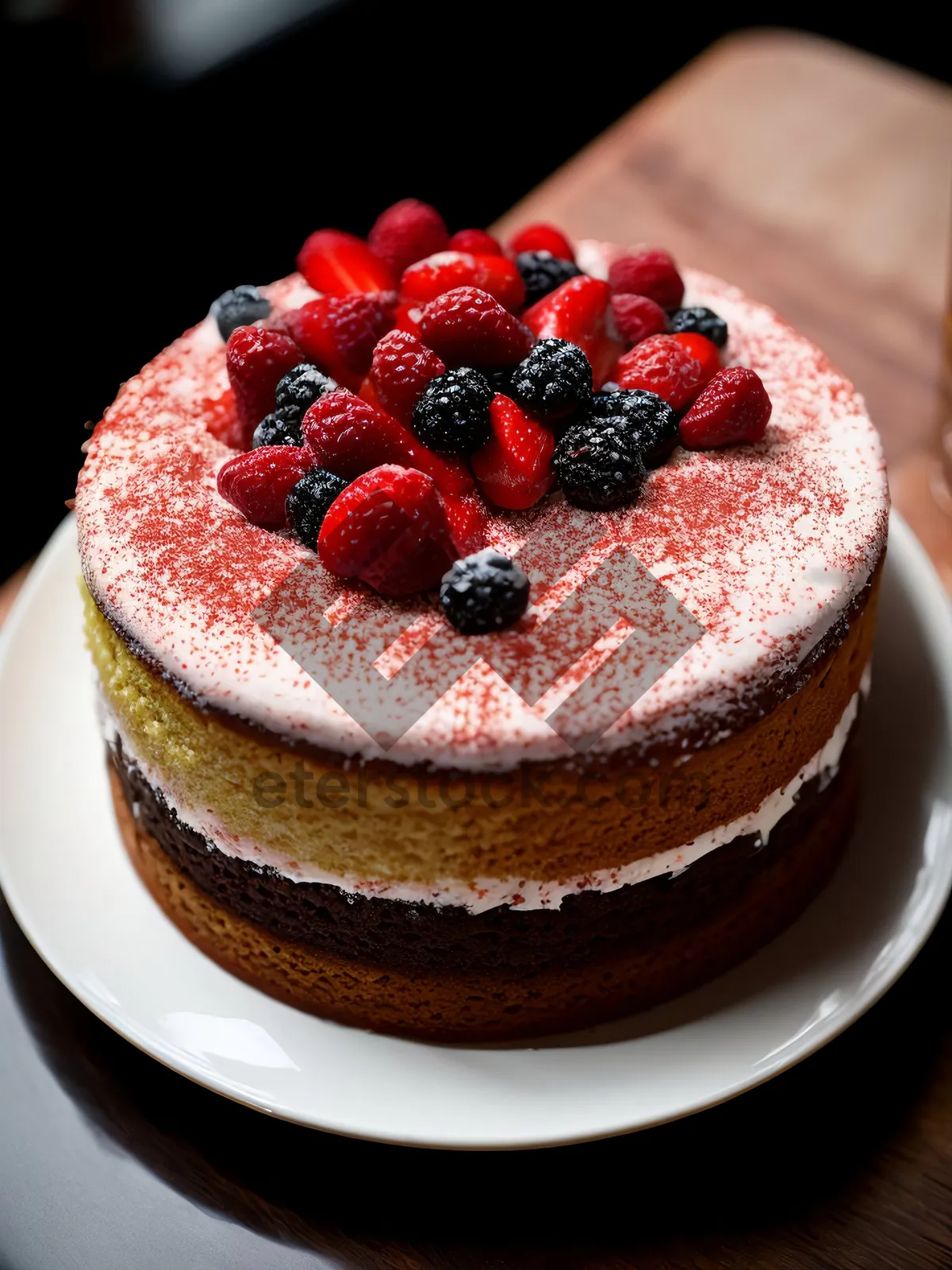 Picture of Delectable Berry Dessert with Chocolate and Cream