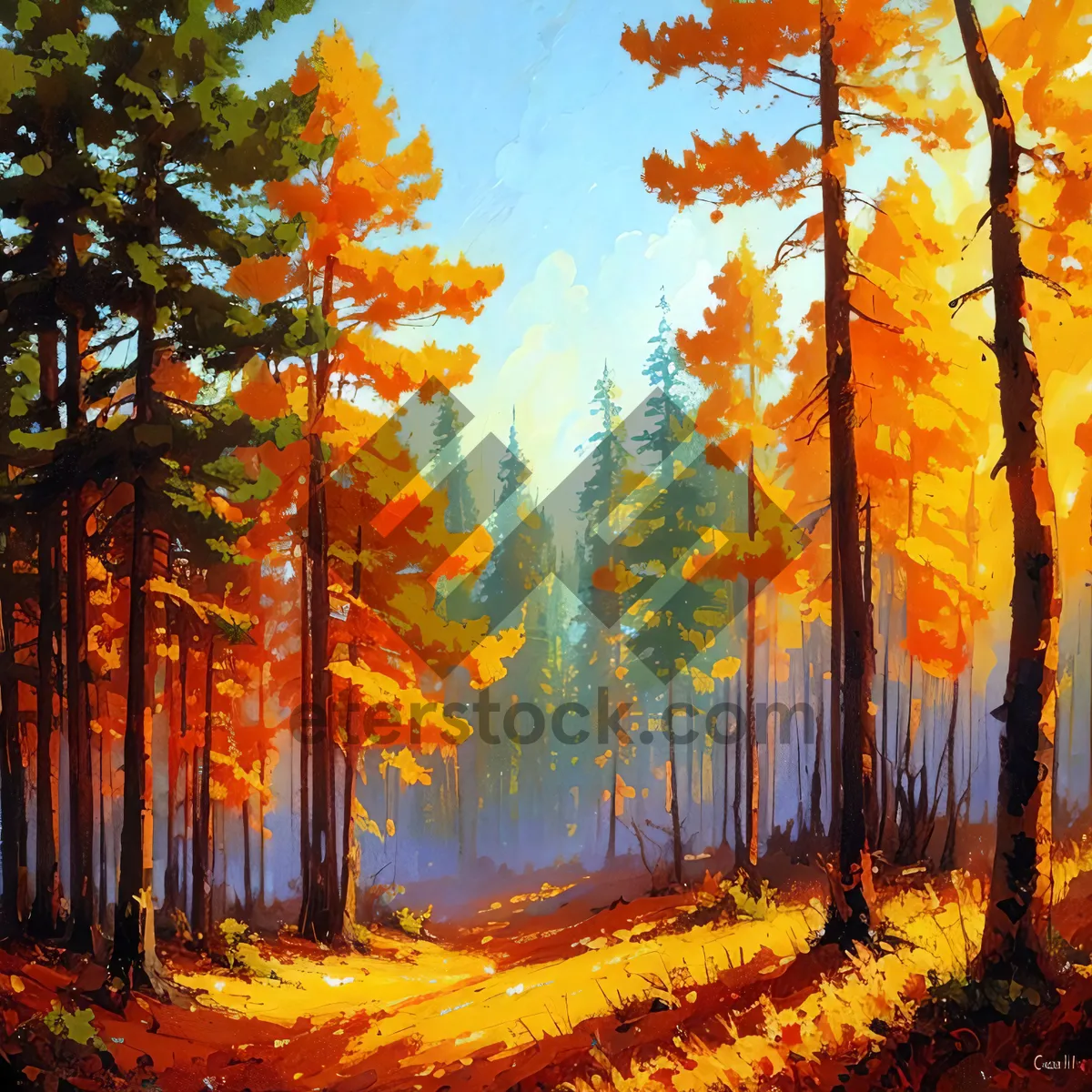 Picture of Golden Autumn in the Colorful Woods