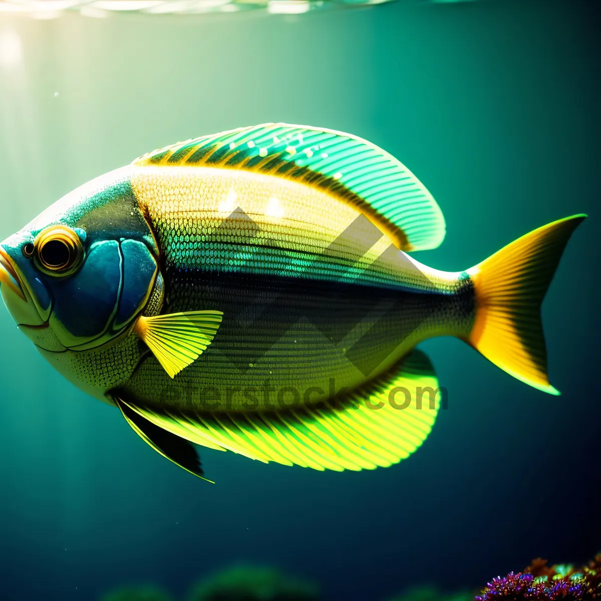 Picture of Tropical Fish in Turquoise Aquarium