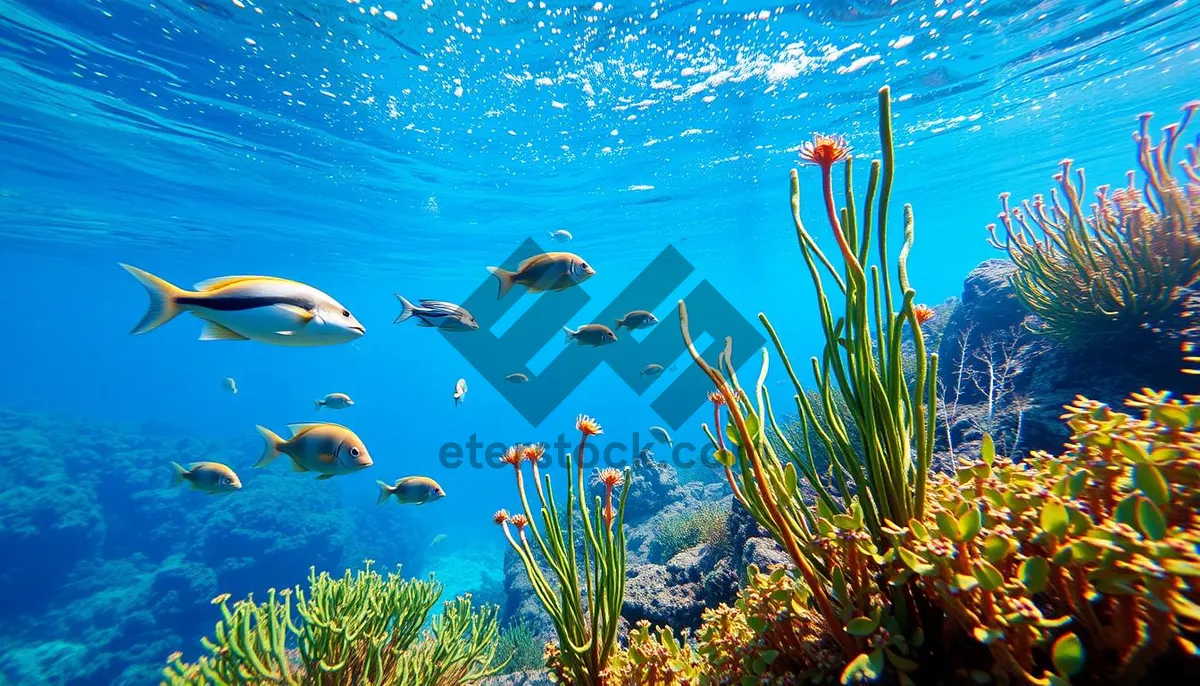 Picture of Colorful Tropical Fish Swimming in Sunlit Coral Reef