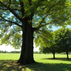 Serene Vistas: Majestic Oak in Lush Green Landscape